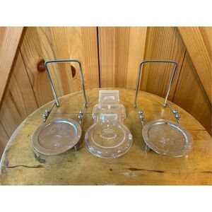 Vintage Metal Tea Saucer Holders (2) Floral Pattern Made in Taiwan, (1) Plastic